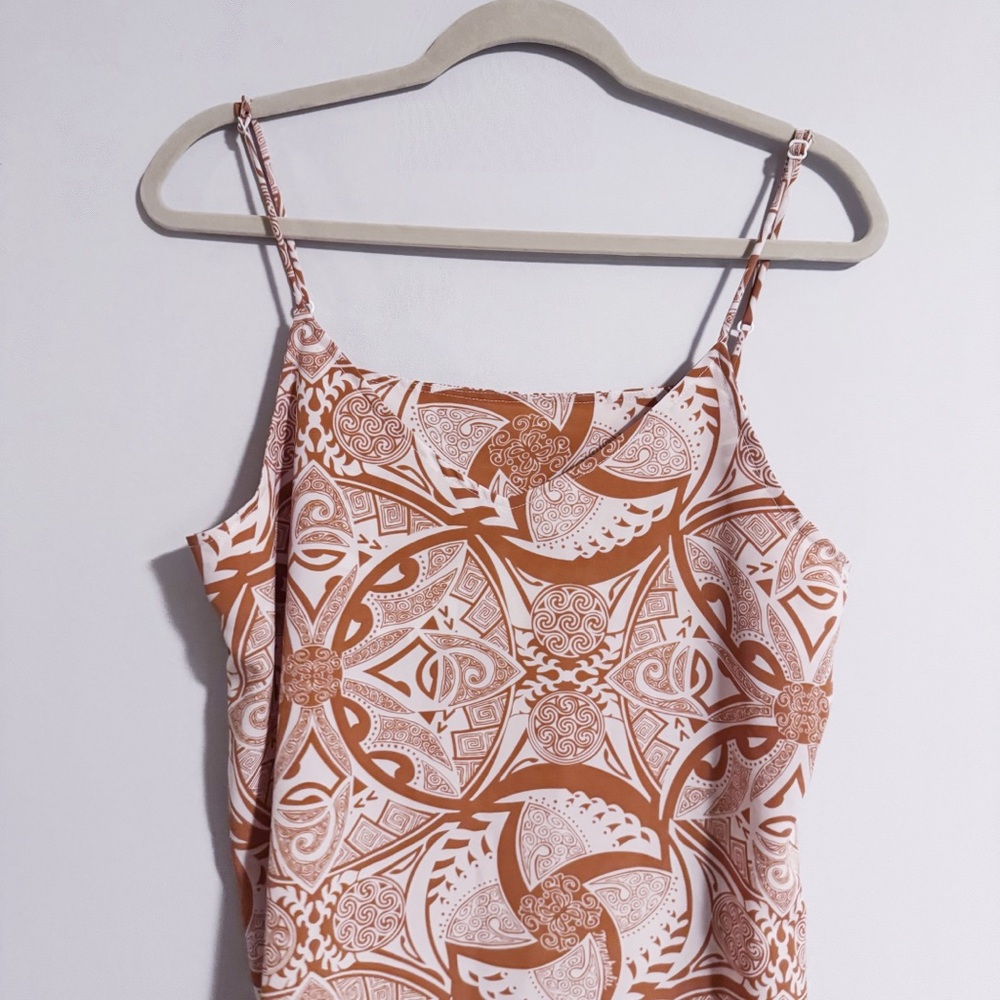 Manuhealii - Cream and Orange Printed Midi Dress - Picture 3 of 5